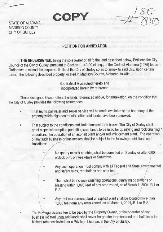 M & N Materials' Petition For Annexation Proposal Ordinance #281 - Petition to Annex Quarry by Brian McCord