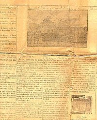 Actual picture of the newspaper article with a sketching of the bucket factory and a bucket